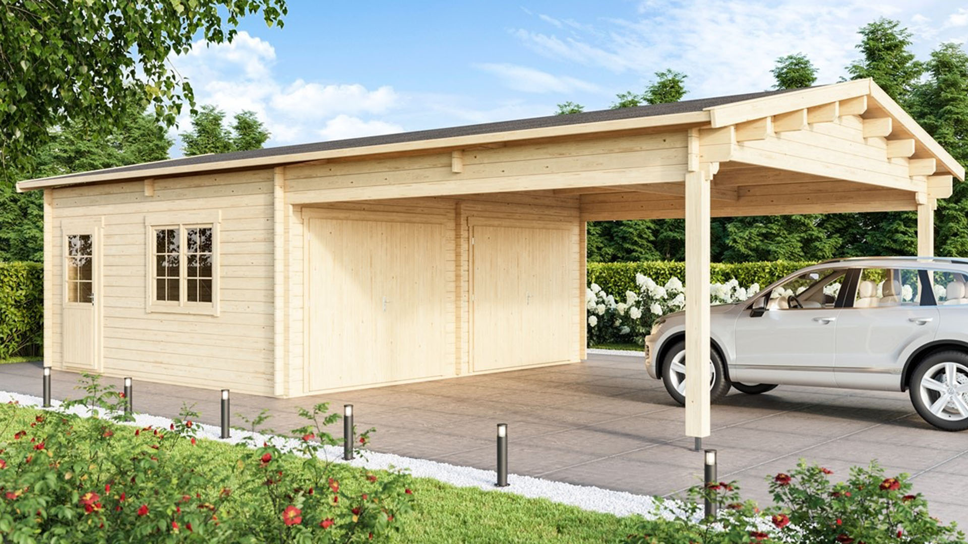 Double Garage and Carport Erki 70